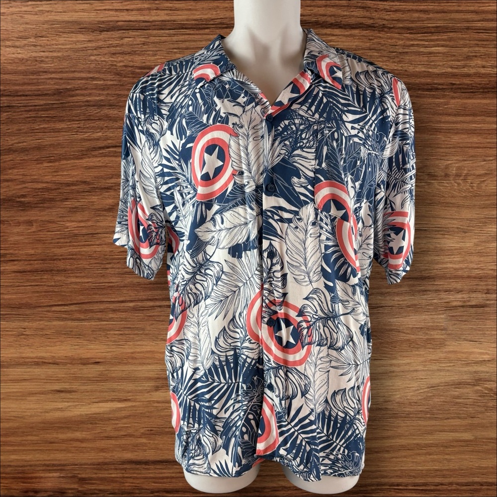 Marvel Hawaiian Shirt Mens XL No Tag Avengers Thor Iron Man Button Up (774)